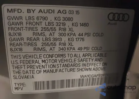 2015 Audi Q7 3.0T Premium from USA, damaged, VIN WA1CGAFE0FD020004